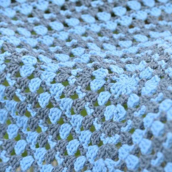 Handmade Crochet Blue and Grey Baby/Lap Blanket - Picture 2 of 5